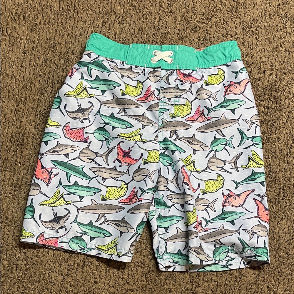Cat and Jack Boys 8/10 Shark Print Swim Shorts